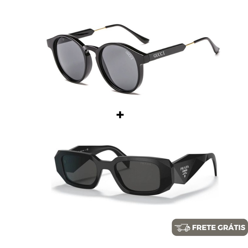 DEZEMBRO BLACK - 2 Óculos Unissex - Gucci | Prada - COMPRE 1 LEVE 2