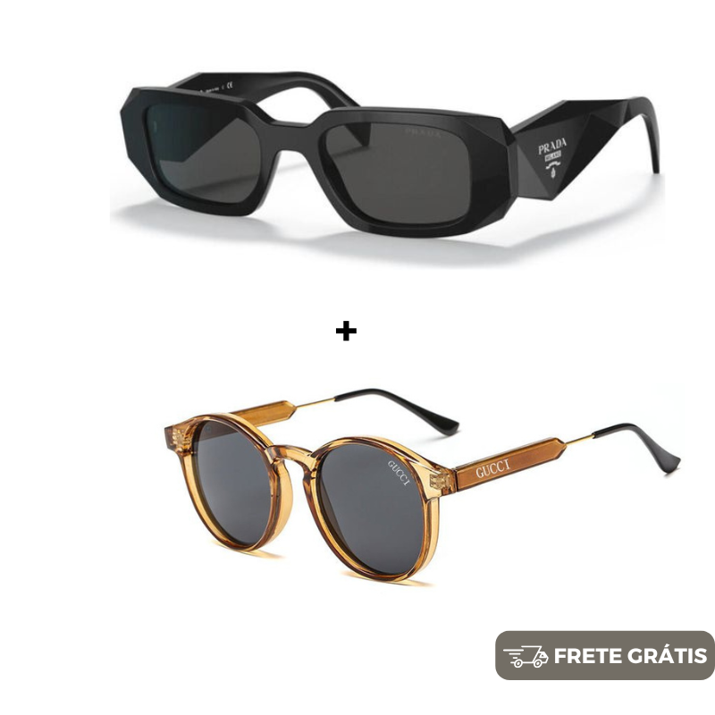 DEZEMBRO BLACK - 2 Óculos Unissex - Gucci | Prada - COMPRE 1 LEVE 2